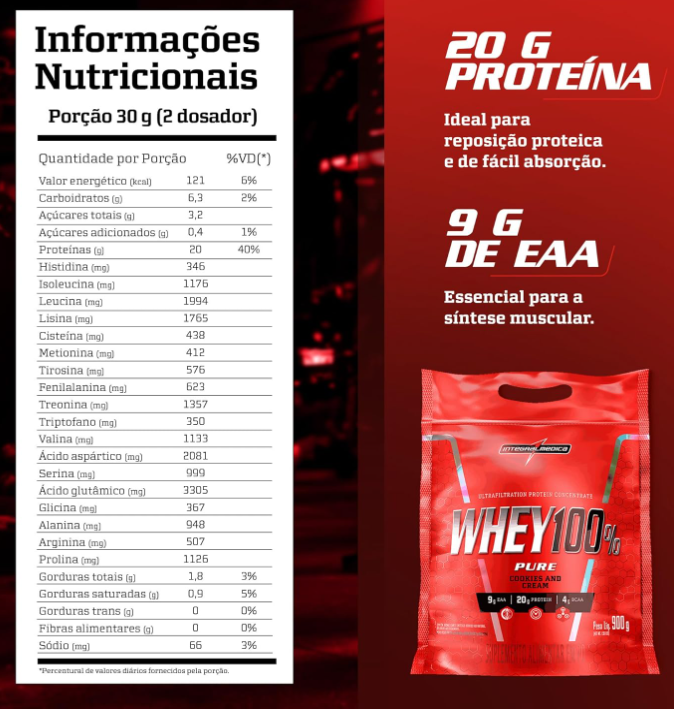 100% Whey 900g Refil Integralmedica - cookies e cream - Imagem 2