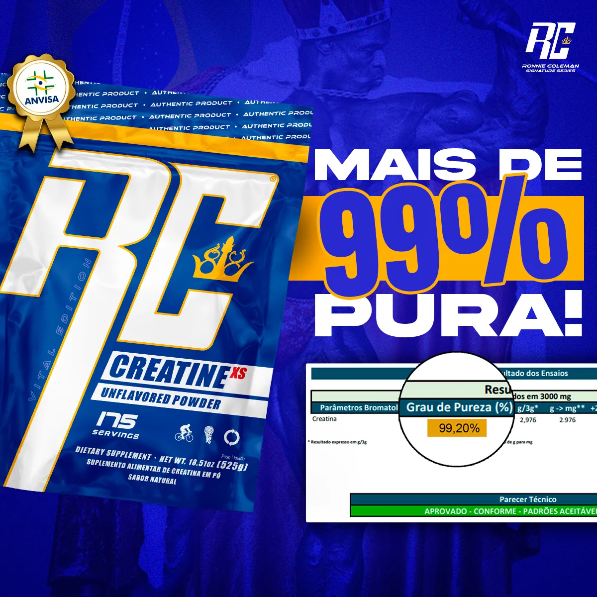 Creatina Ronnie Coleman 100% Pura 500g Sache Original 525g Sem Sabor - Imagem 2