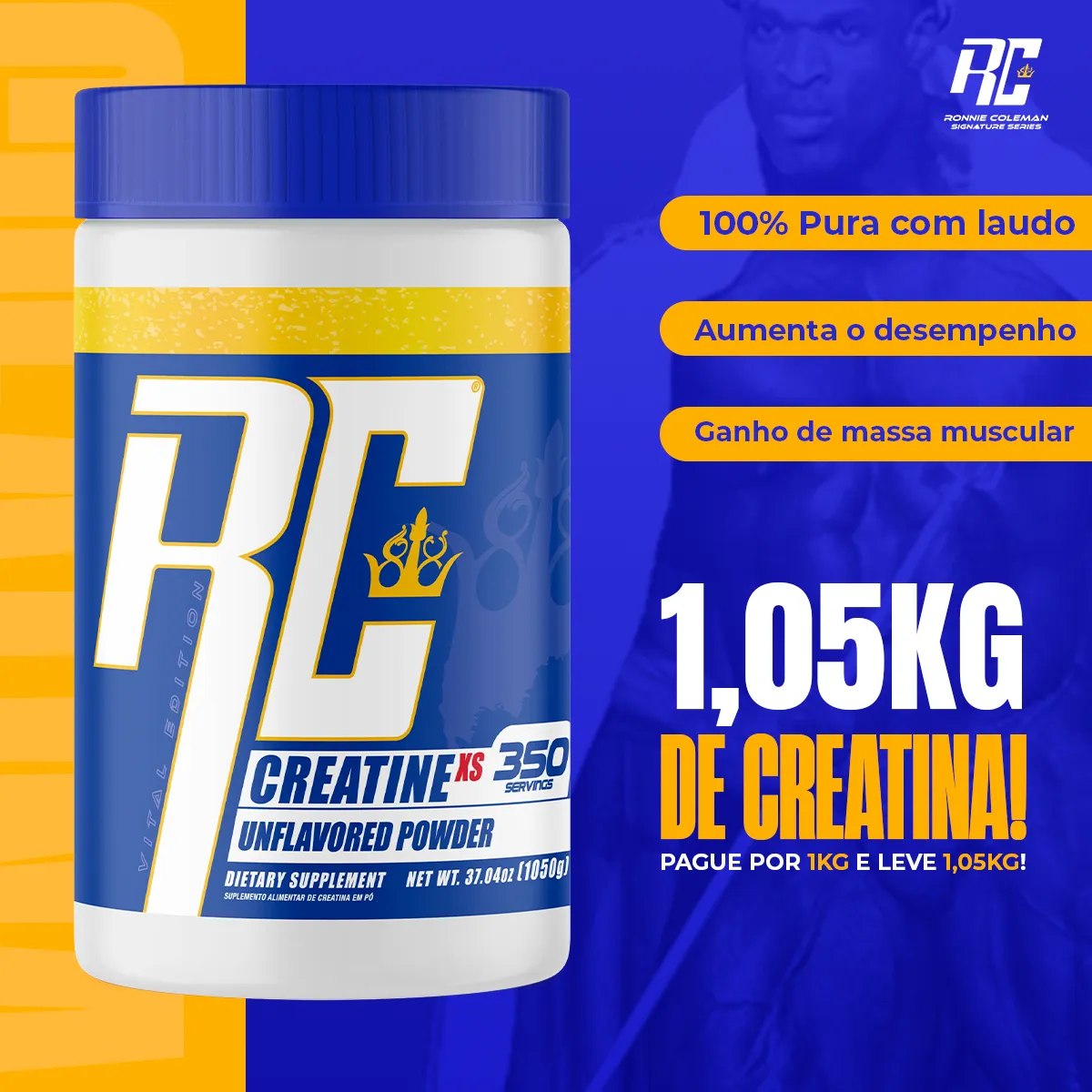 Creatina Ronnie Koleman 1Kg monohidratada Importada - Imagem 2