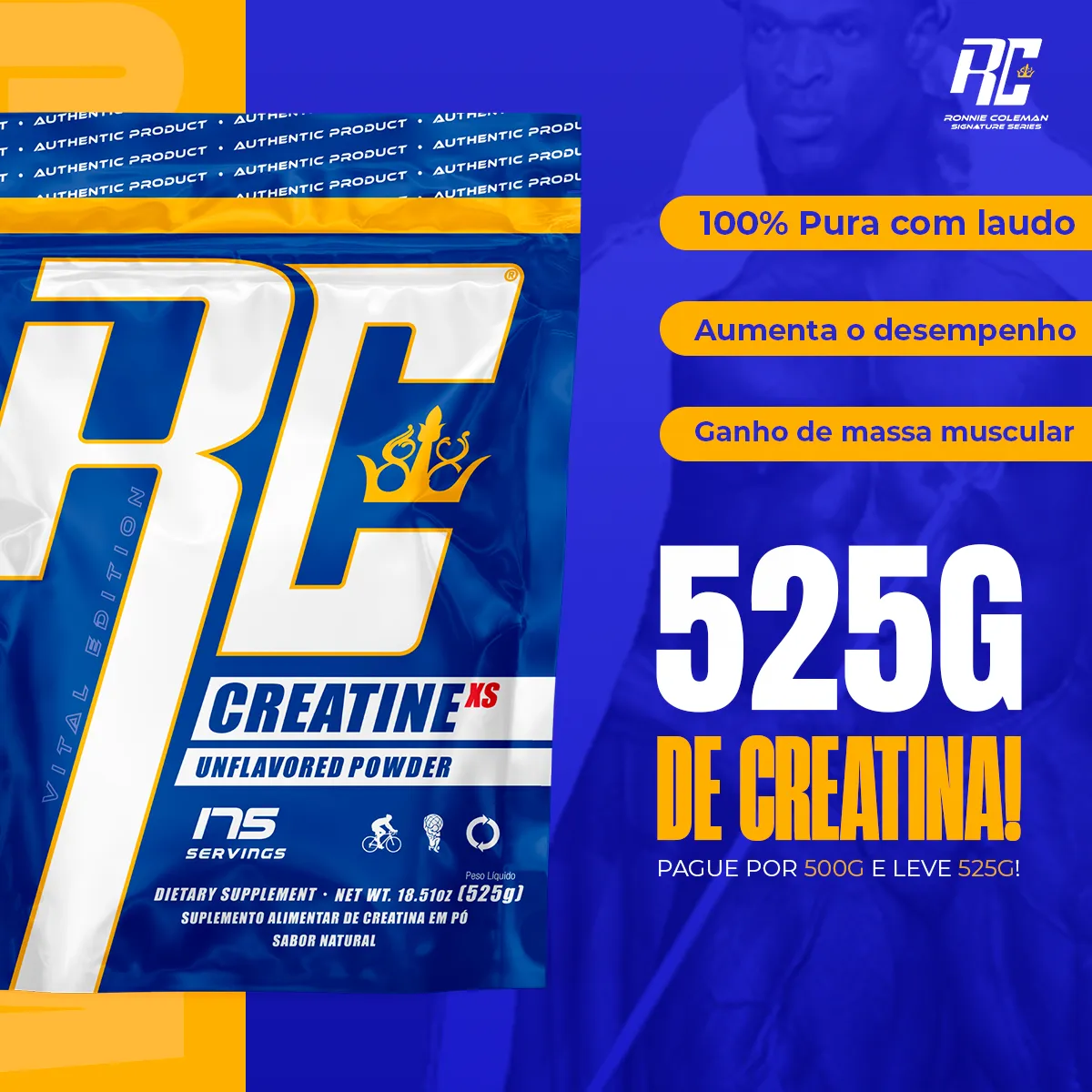 Creatina Ronnie Coleman 100% Pura 500g Sache Original 525g Sem Sabor - Imagem 5